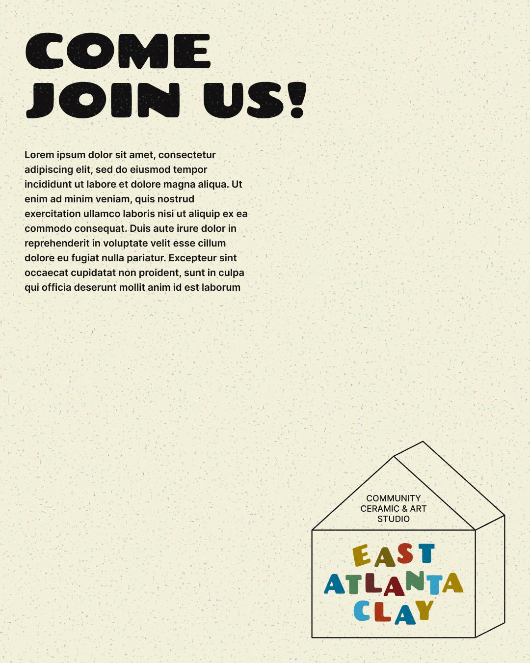 An instagram template to display text, along with East Atlanta Clay's alternative logo: a house