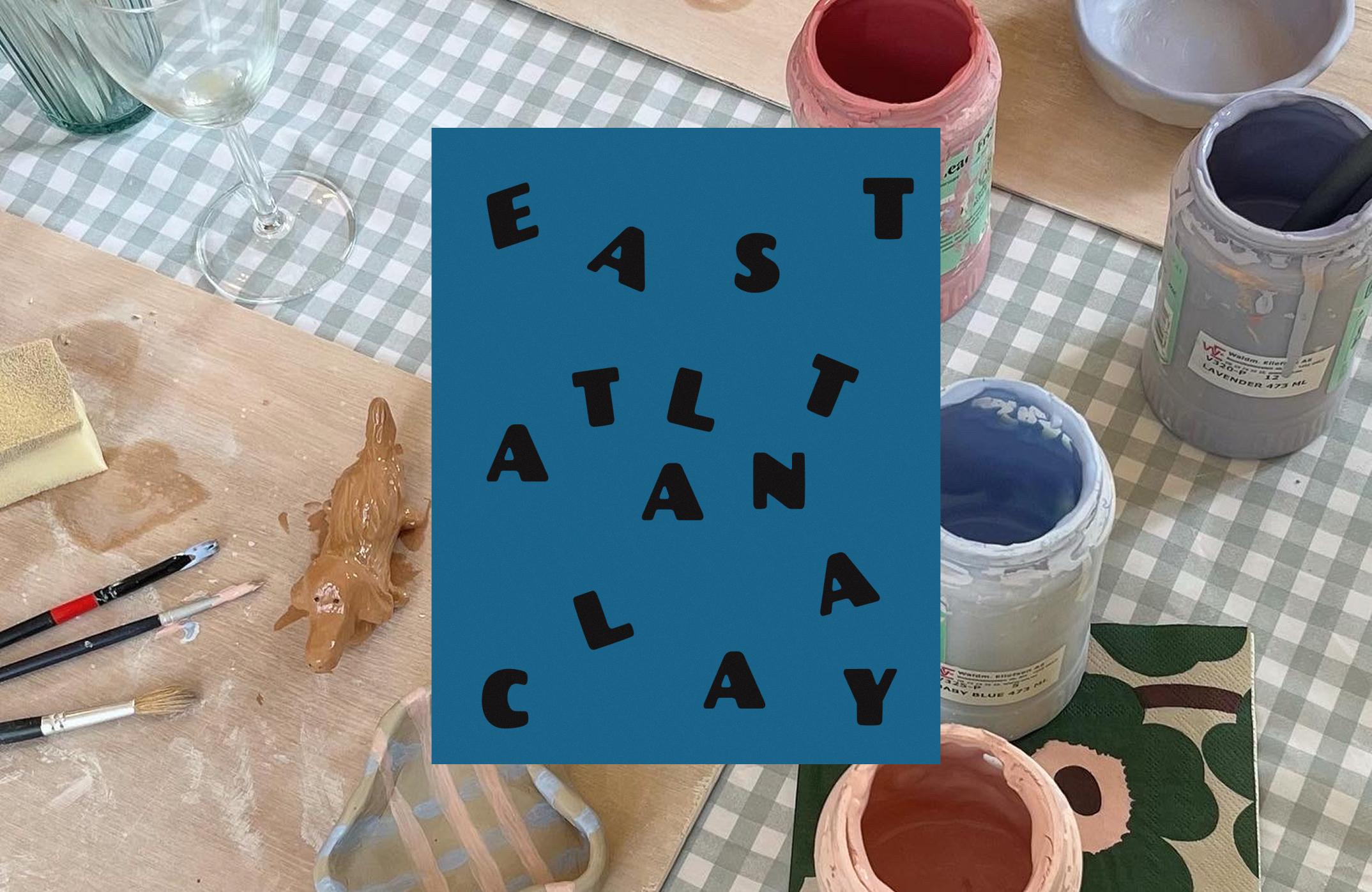 Dispersed letters that come together to form the business name "East Atlanta Clay"