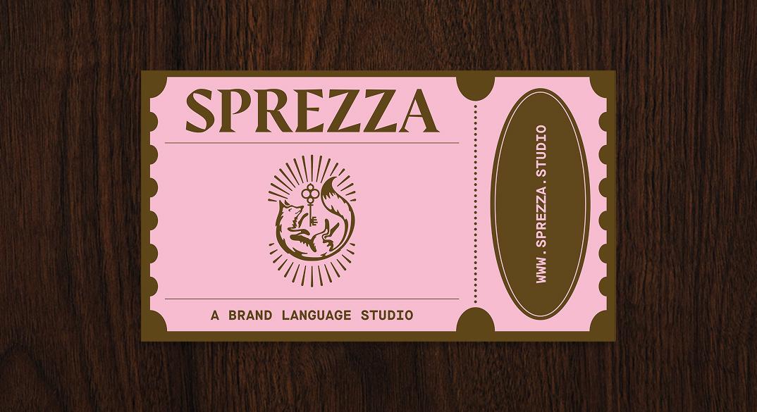 A business card design for Sprezza that's reminscent of vintage tickets with a perforated line
