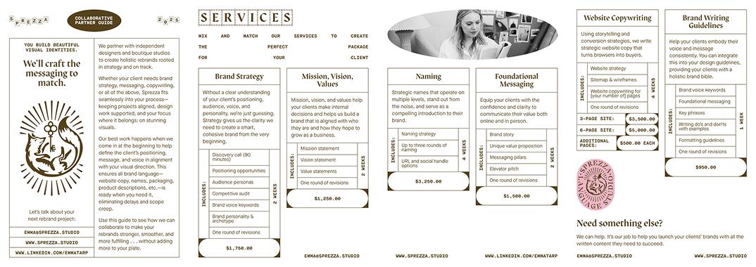 The service guide booklet laid out flat with all pages visible