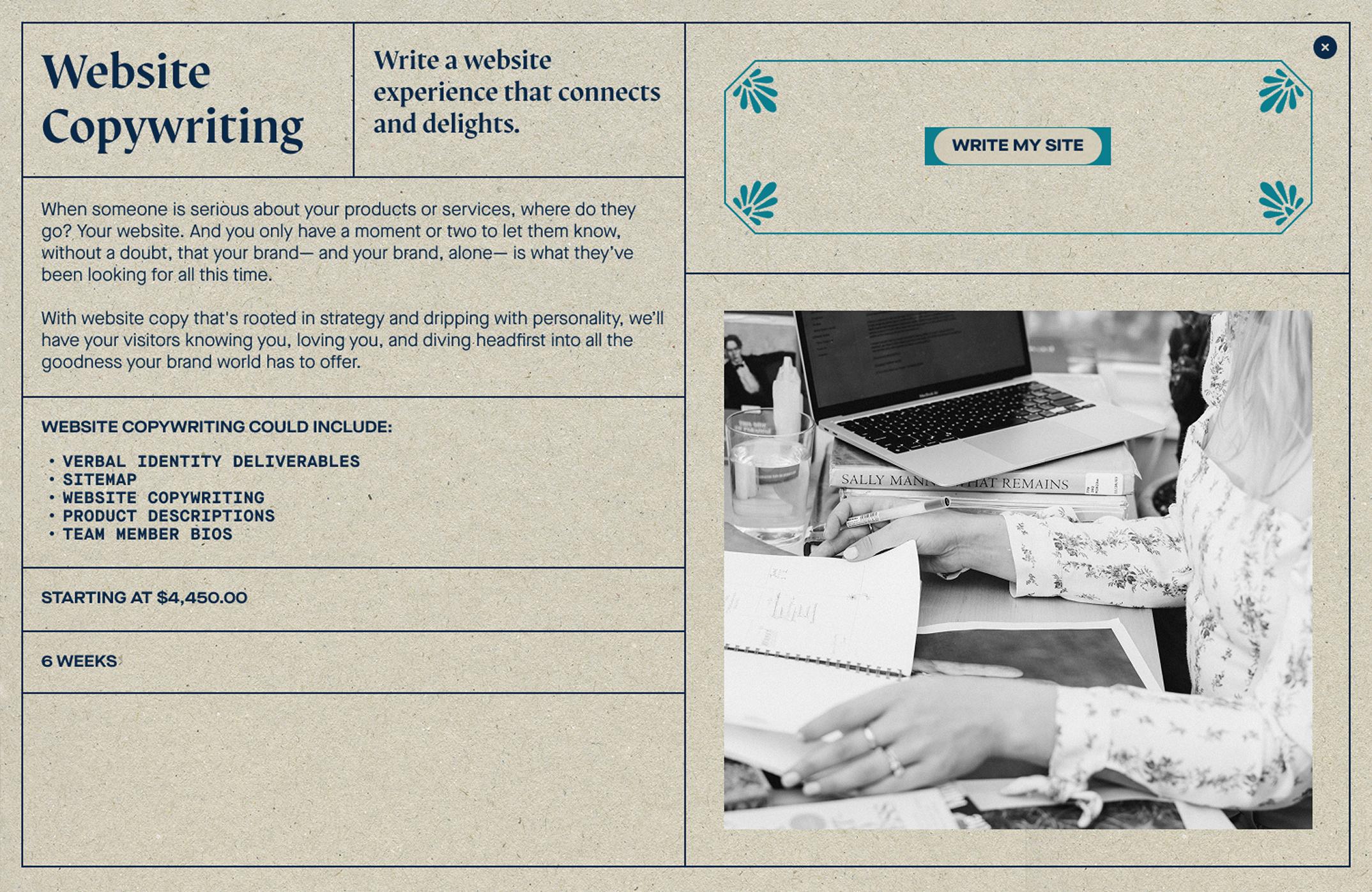 Service info pop up with a structured layout and newspaper texture