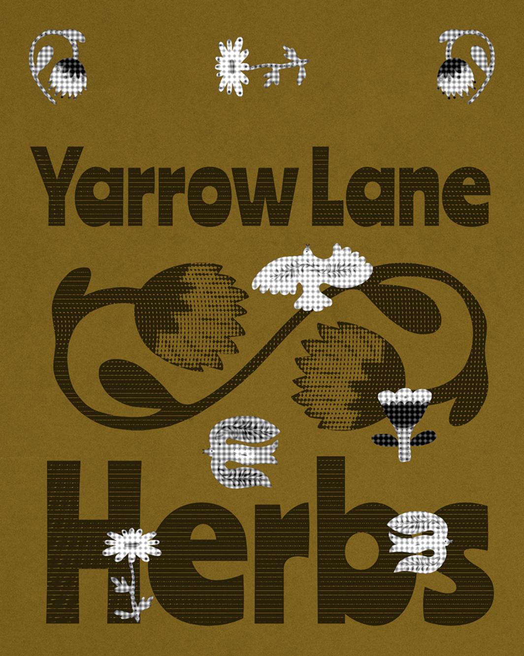A heavily stylised digital poster including a big selection of Yarrow Lane's brand elements, designed by Bitemark